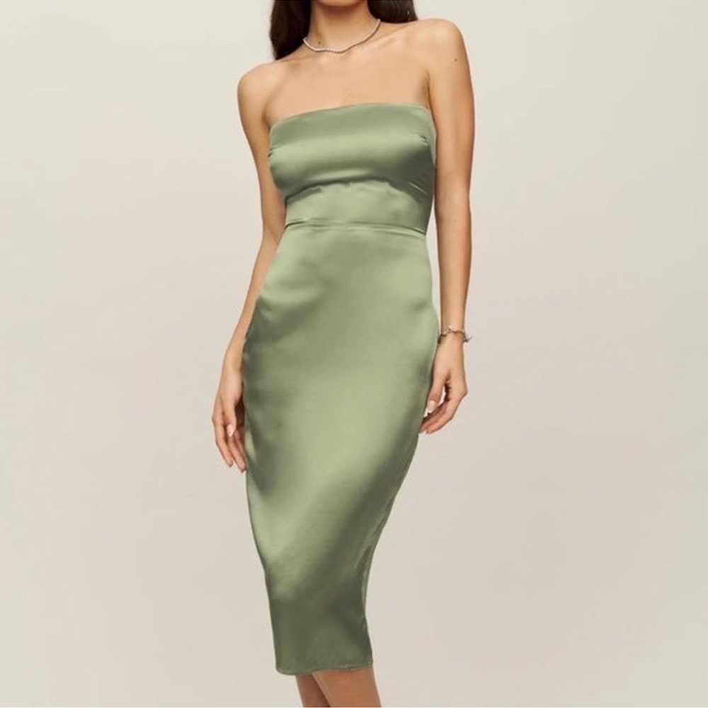 Reformation Artichoke Oaklie Silk Midi Dress in Green NWT